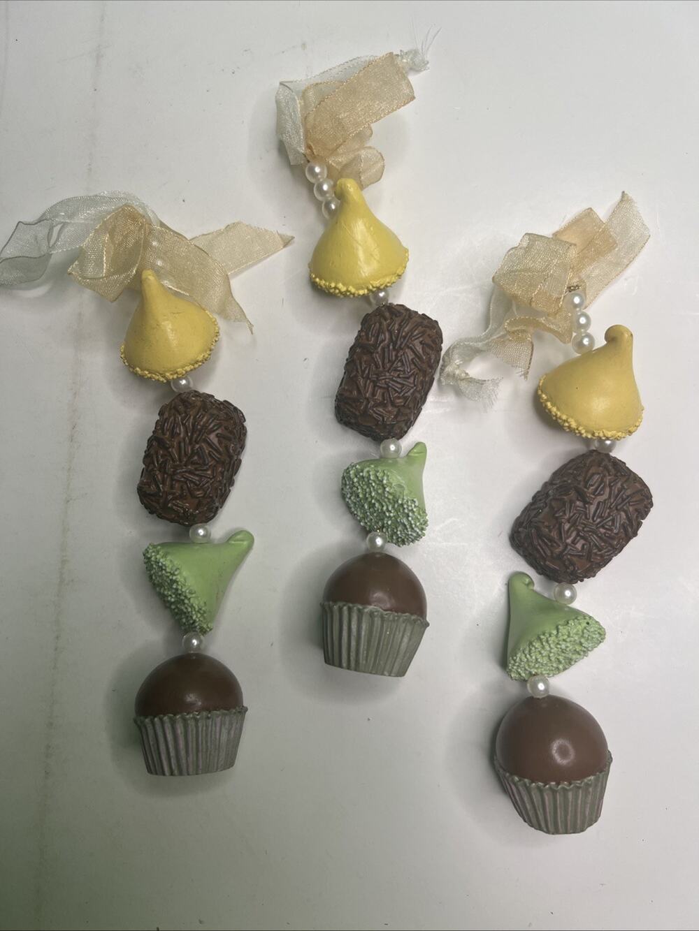 (3) Chocolate Candy Christmas Ornaments Seasons Of Cannon Falls Bon Bons Kisses